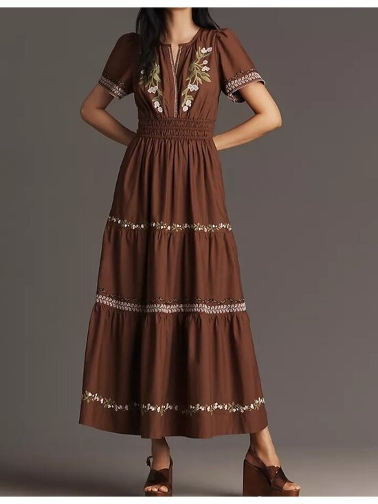 Anthropologie Dresses & Skirts - Anthropologie The Somerset Maxi Dress Embroidered Cottagecore Peasant Womens M